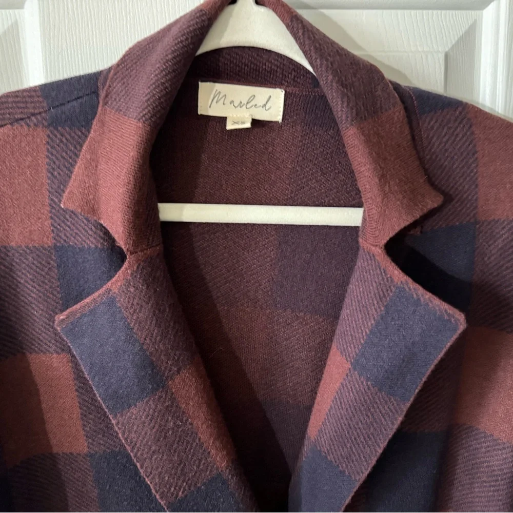 Marled Blazer, XS, Navy & Rust Large Checks, Double Breasted and Collared, NWOT - Picture 4 of 6